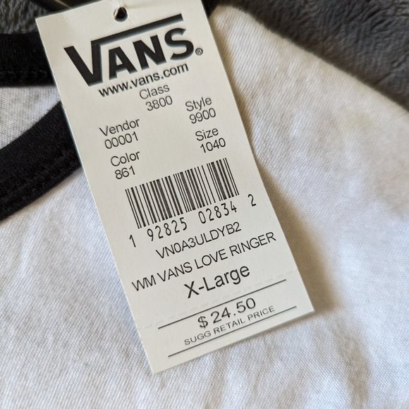 New Vans Womens XL White Ring Neck Tshirt - Picture 4 of 5